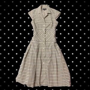Liz Claiborne Midi Beige Striped Button Up Dress